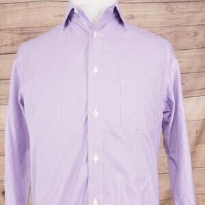 Pronto Uomo Dress‎ Shirt Mens 15 32/33 Purple Gingham Non Iron Long Sleeve